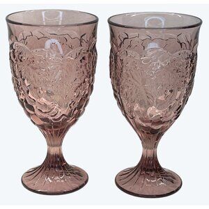 2 Noritake Arbor Cranberry Iced Tea Glasses Grapes 7 1/4"